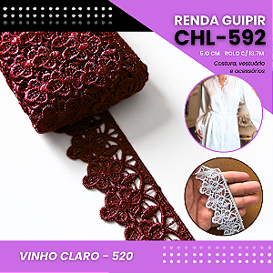 Renda Guipir Chl-592 - 5.0 Cm - Rolo C/13.7 Metros Cor:Vinho-Claro-520