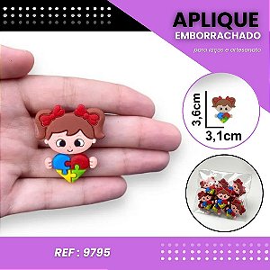 Aplique Emborrachado Para Laços - Coração Autismo Menina Castanho Ref: .9795