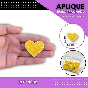 Aplique Emborrachado Para Laços - Escolar Coração Rabiscado Amarelo Ref: 9502