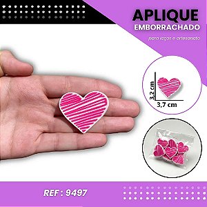 Aplique Emborrachado Para Laços - Escolar Coração Rabiscado Pink Ref: 9497