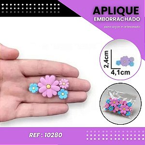 Aplique Emborrachado Para Laços - Buquê Flores Rosa e Azul Ref: 10280