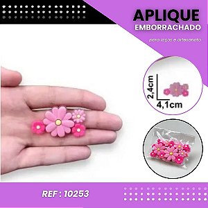 Aplique Emborrachado Para Laços - Buquê Flores Rosa Ref: 10253