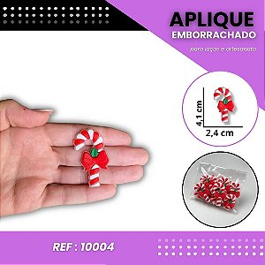 Aplique Emborrachado Para Laços - Natalino Bengala de Natal Vermelho Ref: 10004
