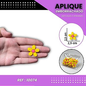 Aplique Emborrachado Para Laços - Flor Margarida P Amarelo Ouro/Rosa Ref: 10074