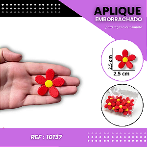 Aplique Emborrachado Para Laços - Flor Margarido G Vermelho/Amarelo Ref: 10137