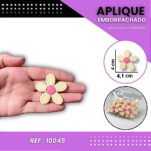 Aplique Emborrachado Para Laços - Flor Margarida G Amarelo/Rosa Ref: 10045