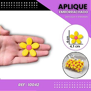 Aplique Emborrachado Para Laços - Flor Margarido G Amarelo Ouro/Rosa Ref: 10042
