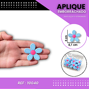 Aplique Emborrachado Para Laços - Flor Margarida G Azul/Rosa Ref: 10040