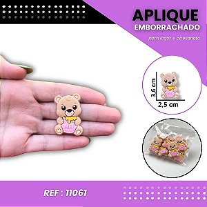 Aplique Emborrachado Para Laços - Safari Animais Ursinho Mel Ref: 11061