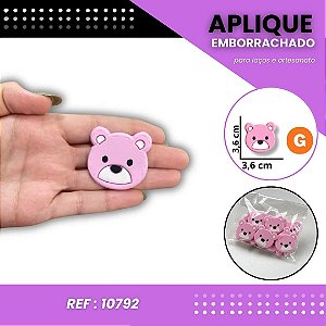 Aplique Emborrachado Para Laços - Safari Animais Rosto Ursinho Rosa Ref: 10792