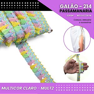 Galão Passamanaria de Franja - 25mm - GALAO-214 Rolo C/20 Metros COR:MULTICOR CLARO - MULT2