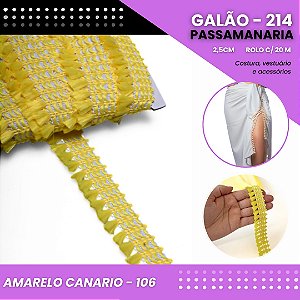 Galão Passamanaria de Franja - 25mm - GALAO-214 Rolo C/20 Metros COR:AMARELO-CANARIO-106