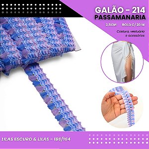 Galão Passamanaria de Franja - 25mm - GALAO-214 Rolo C/20 Metros COR:LILAS-ESCURO E LILAS - 166/164