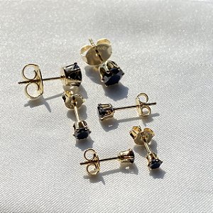 Brinco Trio Ponto De Luz Preto Banhado Em Ouro 18k