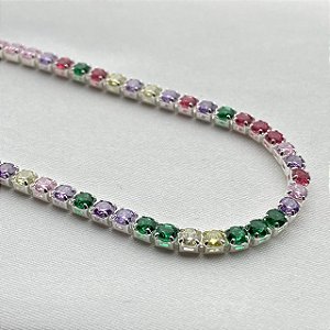 Colar Choker Riviera Colorida Banhado Em Prata 925