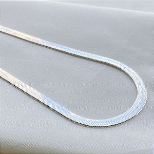 Colar Choker Fita Laminada Banhado Em Prata 925
