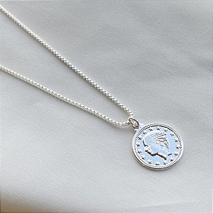 Colar  Moeda Banhada Em Prata 925