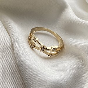Anel Trançado Zircônia Banhado Em Ouro 18k