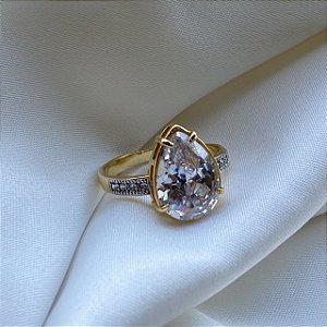 Anel Gota Zircônia Banhado Em Ouro 18k
