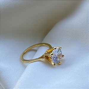 Anel Solitário Grande Banhado Em Ouro 18k