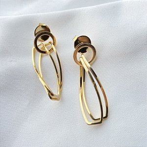 Brinco Torcido Duplo Banhado Em Ouro 18k