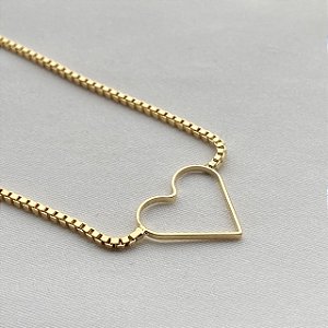 Colar Choker Coração Vazado Banhado Em Ouro 18K