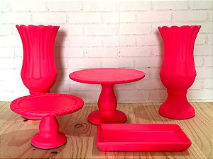 Kit Rosa Neon Fosco 5 peças Em Cerâmica