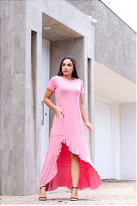 Vestido Viscolycra Longo com Babados