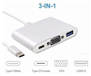 Adaptador Tipo C 3 em 1 - USB, VGA e Type C