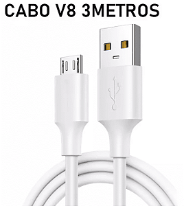 Cabo USB V8 3 Metros - Para PS4, Celular, Câmeras