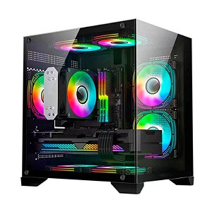 Gabinete Gamer, Mini Tower, M-ATX, Lateral e frontal em Vidro Temperado, 4x Fans