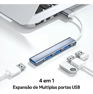 Hub USB 4 Portas - 3 USB 2.0 + 1 USB 3.0