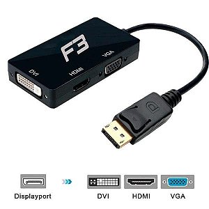 Conversor 3 em 1 - Display Port para DVi, HDMi e VGA