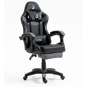 Cadeira Gamer Rise Mode Preto e Cinza - Ângulo Ajustável, Apoio Para os Pés Retrátil