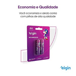 Pilha Recarregável Elgin - 2 Pilhas AA de 2500mAh