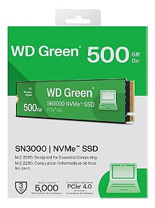 SSD NVME WD Green 500GB, PCIe 4.0 - Leitura 5000MB/s, Gravacao 4100MB/s