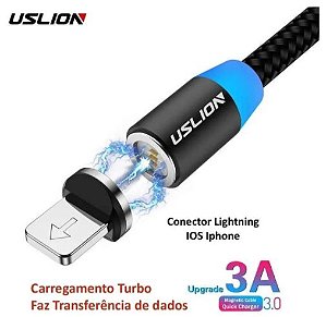 Cabo USB Magnético Lightning Uslion 3A - Cabo iPhone