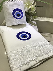 Kit Toalha rosto + porta papel higiênico (olho grego)