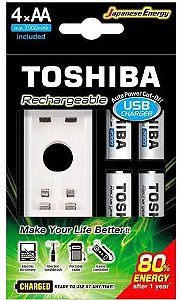Carregador de Bateria/Pilha AA/AAA TOSHIBA 4 Pilhas