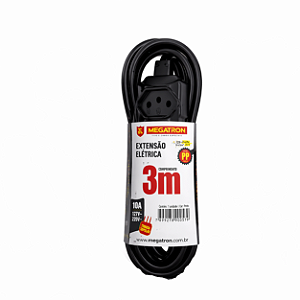 EXTENSAO 2P+T CABO PP 3X0,75 3,0MT 10A PT MEGATRON