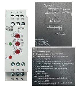 RELE TEMPO MULTIFUNÇÃO DTM 110 220VCA 24VCA/VCC PST DIGIMEC