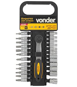 JOGO SOQUETE ENC 1/4" COM CATRACA 25PC VONDER
