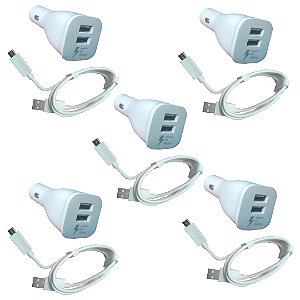 KIT 05 CARREGADOR VEICULAR 2 USB COM CABO V8 SAMSUNG