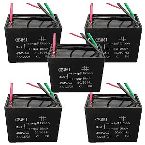 KIT 05 CAPACITOR POLIPROPI 4 6 X450V - 3FIOS QUADRADO CBB61