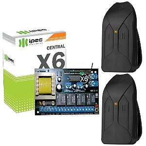 KIT CENTRAL P/ PORTÃO X6 DUPLA + 2 CONTROLES