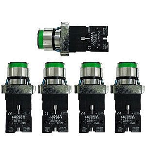 KIT 5 BOTAO PULS METAL  LK2BW3361 LUMIN 220V 1NA VERDE LUKMA