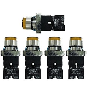 KIT 5 BOTAO PULS METAL LK2BW3561 AMARELO LUMIN 220V 1NA LUKM
