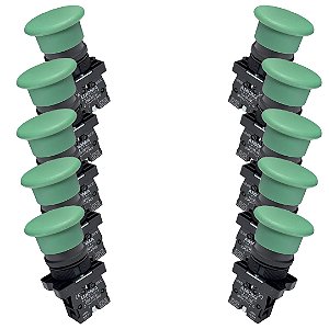 KIT 10 BOTÃO EMERG PLAST LK2-EC31 SEM TRAVA VD 1NA LUKMA