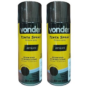 KIT 02 TINTA SPRAY PRETO METALICO  350ML VONDER