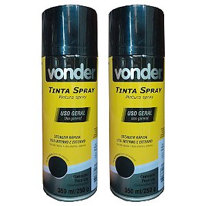 KIT 02 TINTA SPRAY PRETO FOSCO 350ML VONDER
